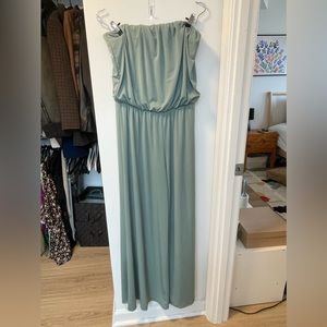 sage green strapless jumpsuit
